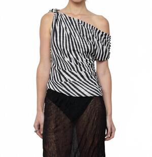 NEW ESTHE women's zebra asymmetric twist printed top in black white